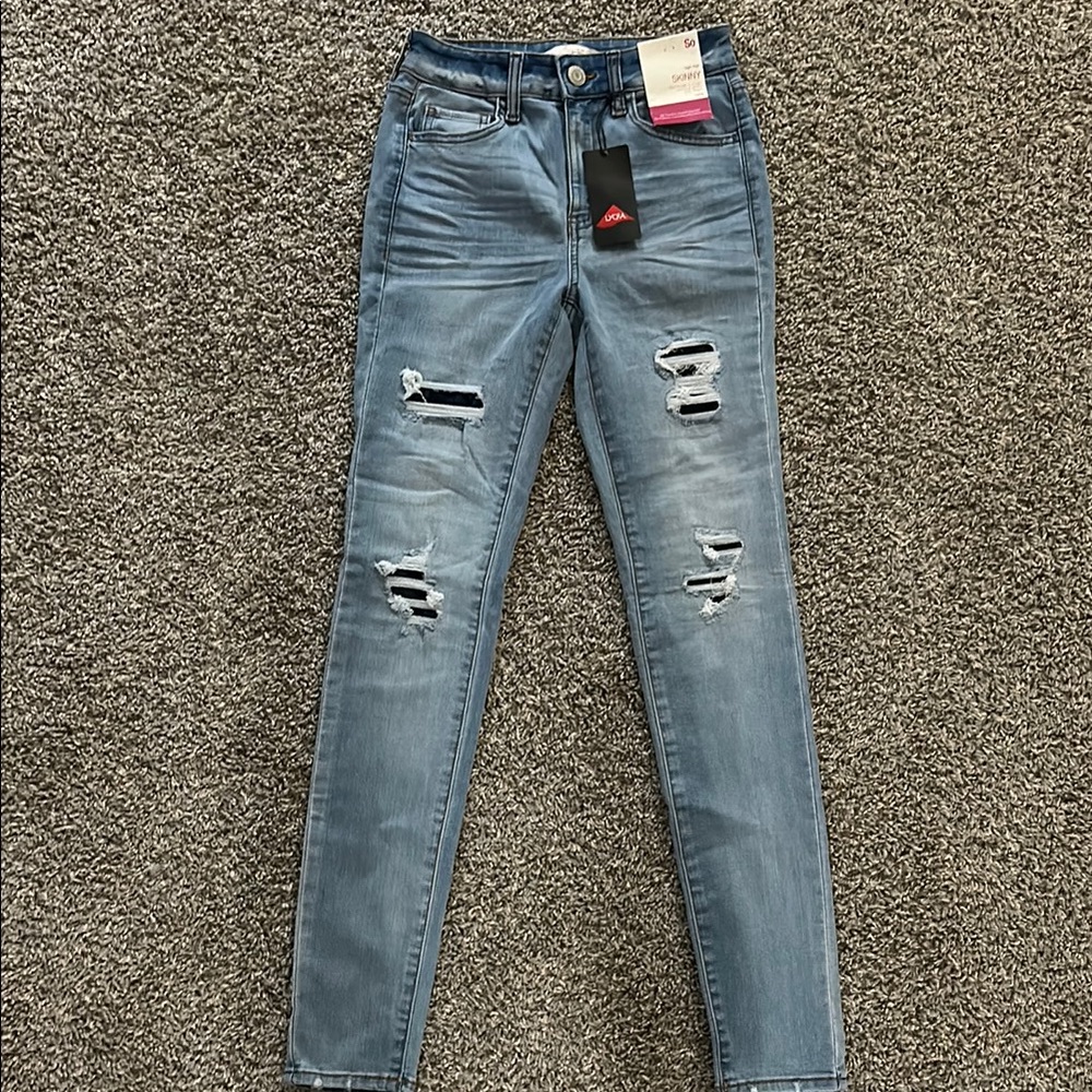 SO Blue Skinny Jeans with Distressing